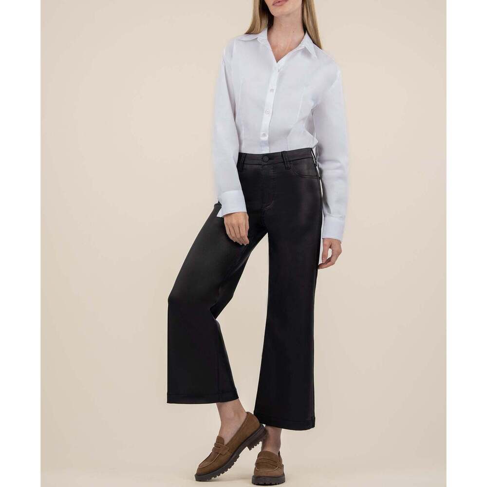 Kut from the Kloth Meg Coated High Rise Wide Leg Size 22 / Black